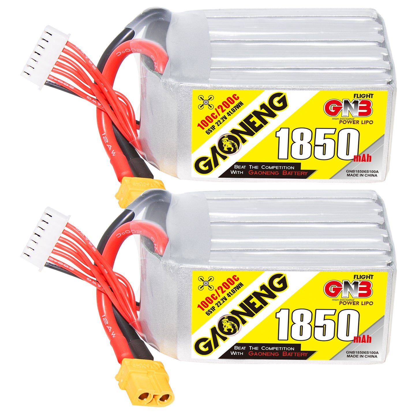 GAONENG GNB18506S100A 6S 1850mAh 100C graphene LiPo battery set with XT60 and balance lead