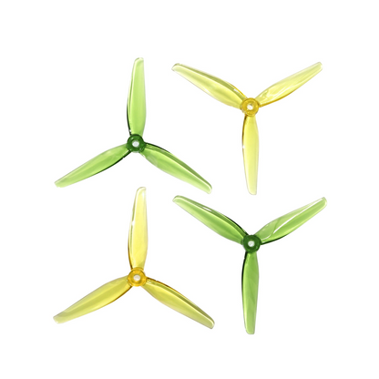 HQProp Ethix P2 Pickle Prop 5.1in 3-blade set, translucent green and yellow props on white