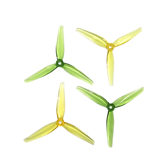 HQProp Ethix P2 Pickle Prop 5.1in 3-blade set, translucent green and yellow props on white