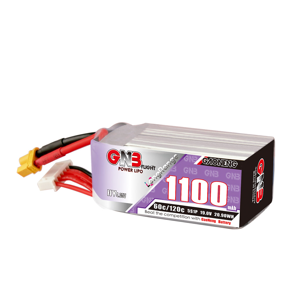 GNB 1100mAh 5S 19.0V LiHV 60C battery side label with XT30 lead and balance connector