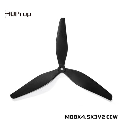 HQProp MQ8X4.5X3V2 CCW 8-inch 3-blade propeller, black tri-blade with label