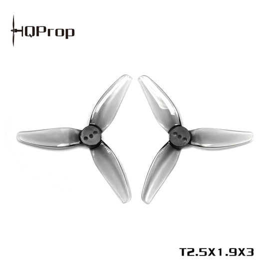 HQProp T2.5X1.9X3 Grey Propeller set, two 3-blade props (CW and CCW) top view