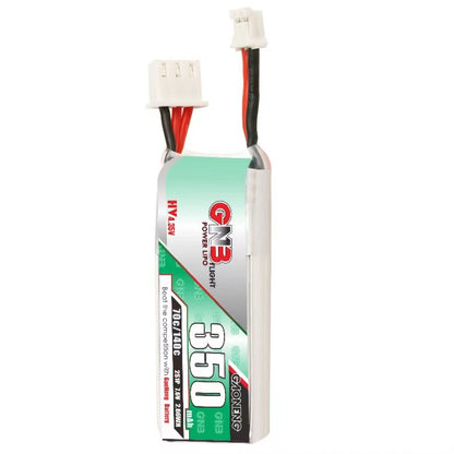 Single GNB 350mAh LiHV micro FPV drone battery shown upright with balance and power connectors