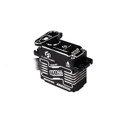 Flashhobby BLS3848MED brushless digital servo with 48KG 8.4V label, 180° marking, and IP67 case