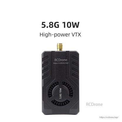 4.9-6.0GHz 10W FPV Video Transmitter (VTX) front view with "5.8G 10W" high-power text