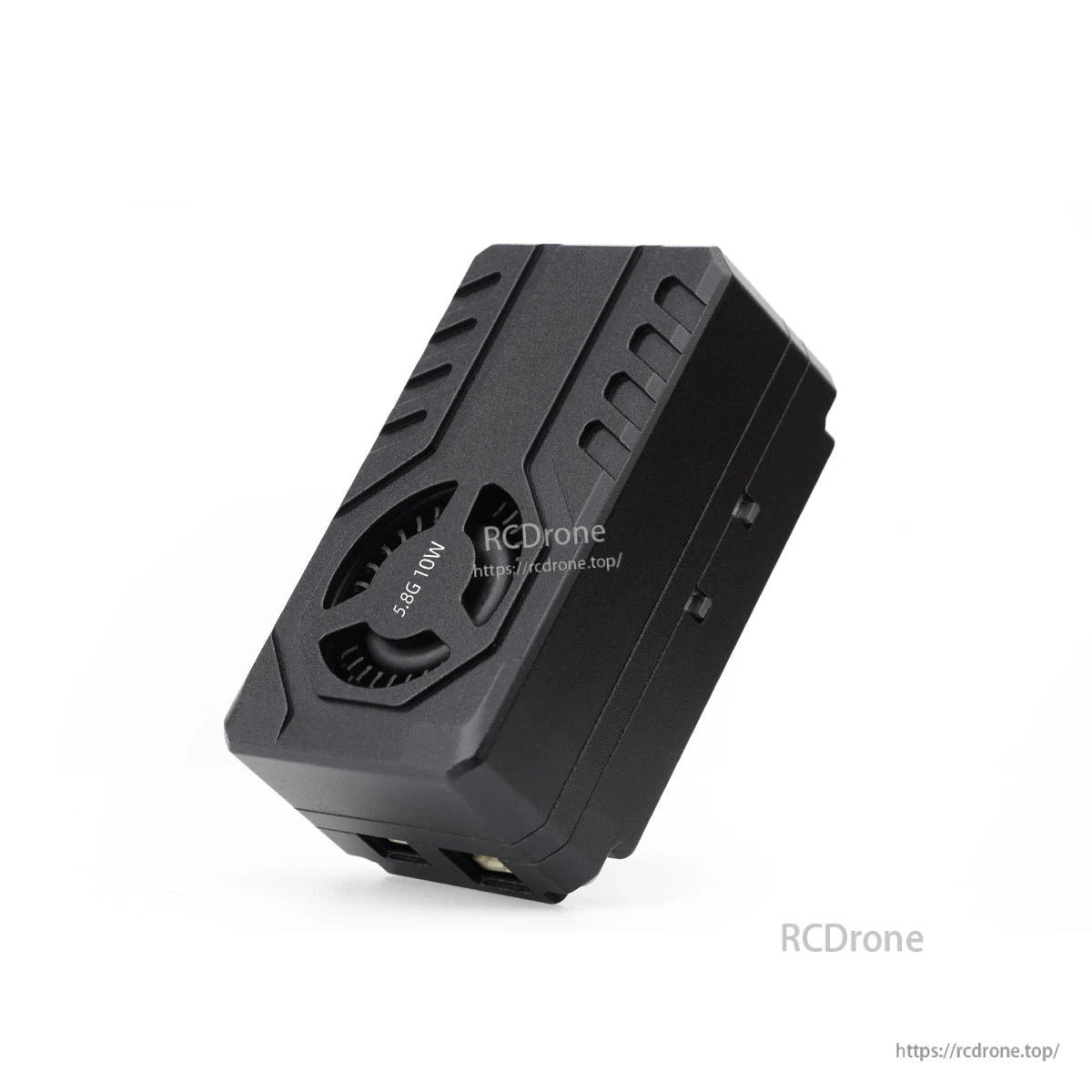 Oblique view of 5.8G 10W FPV VTX showing bottom edge and side buttons