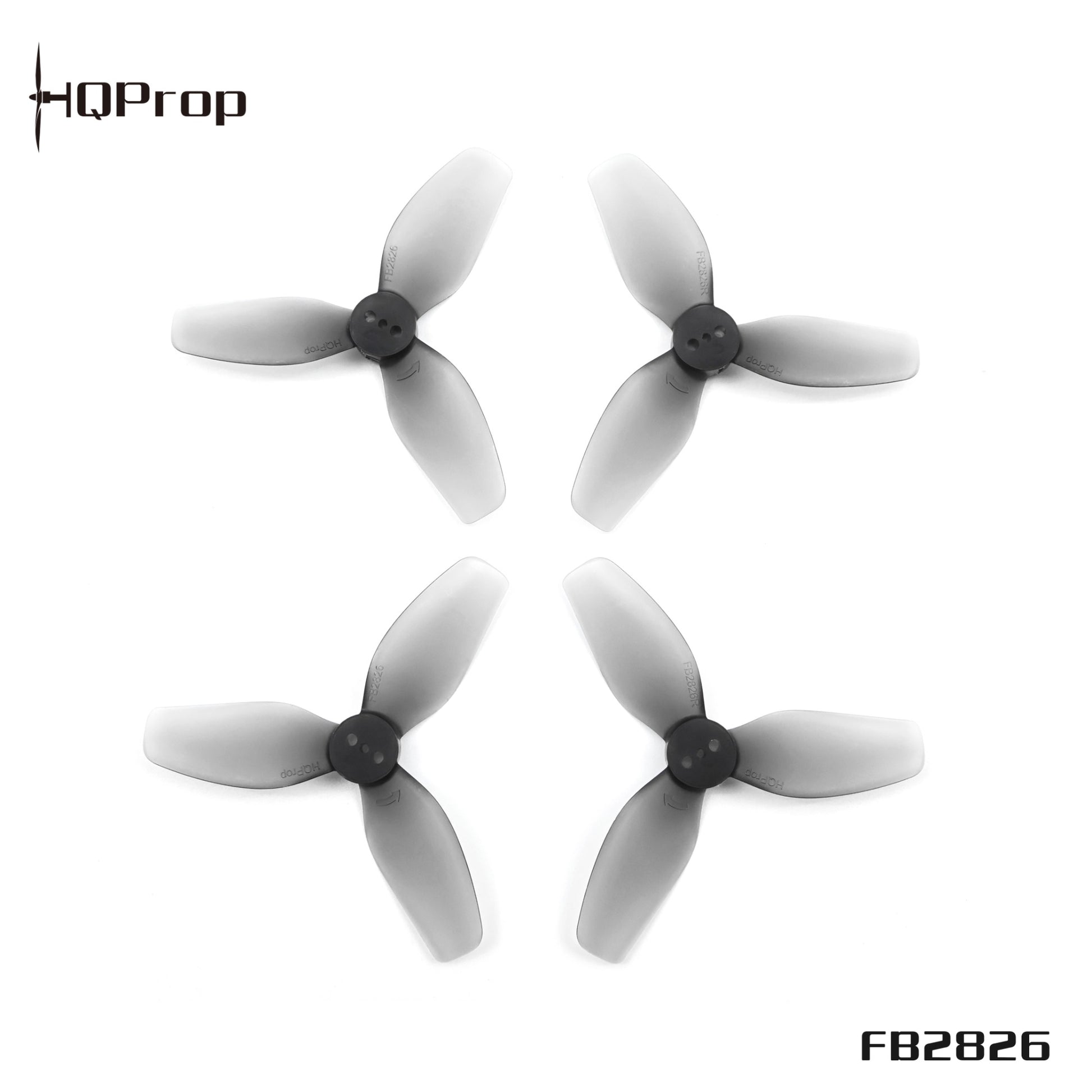 HQProp logo and FB2826 marking with four grey tri-blade propellers arranged in pairs