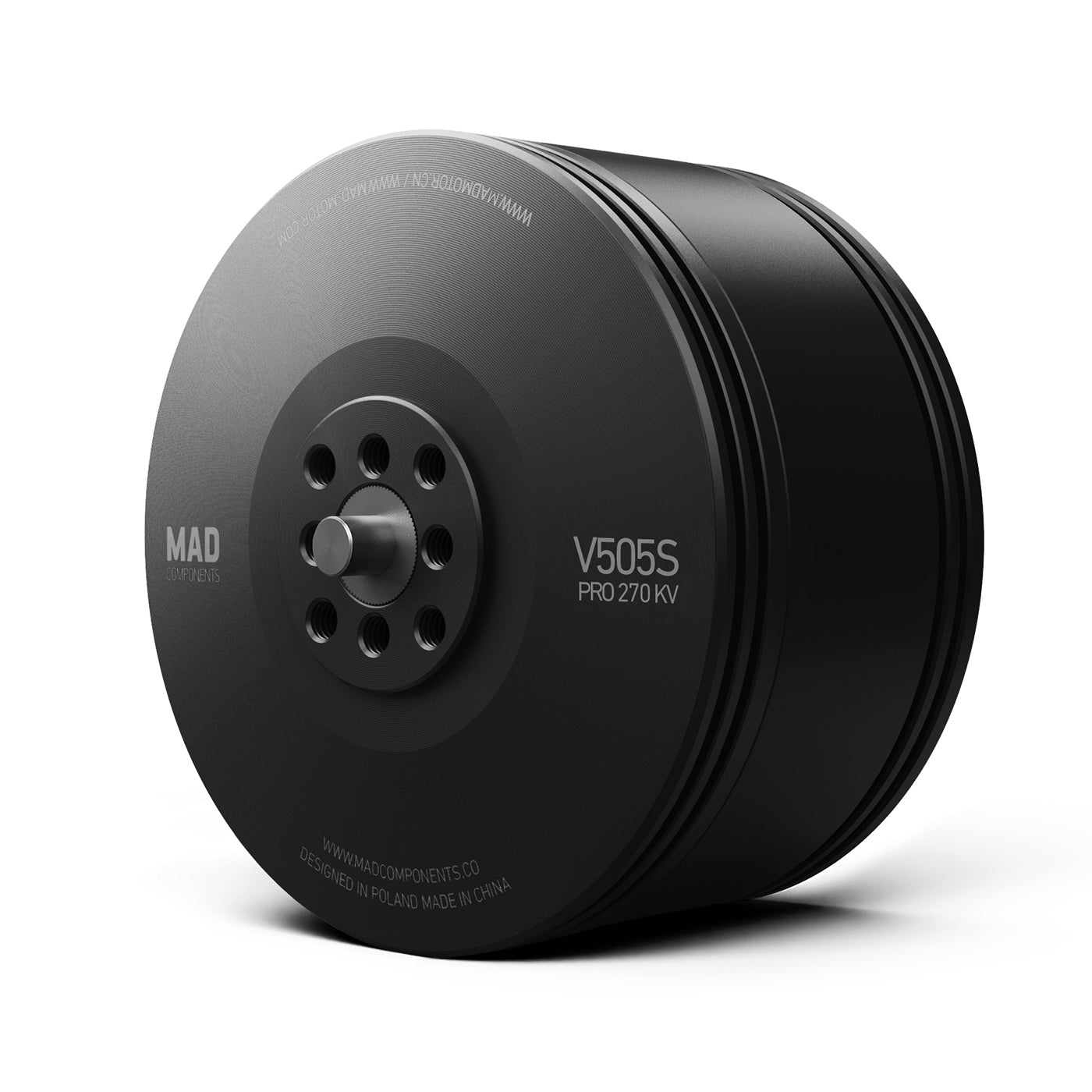 MAD V505S Pro 270KV drone motor in black, cylindrical housing with front mounting flange and bolt holes