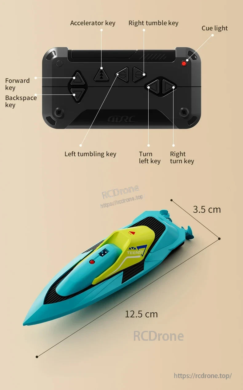 4DRC S5 2.4G Mini RC Boat with remote control and dimensions
