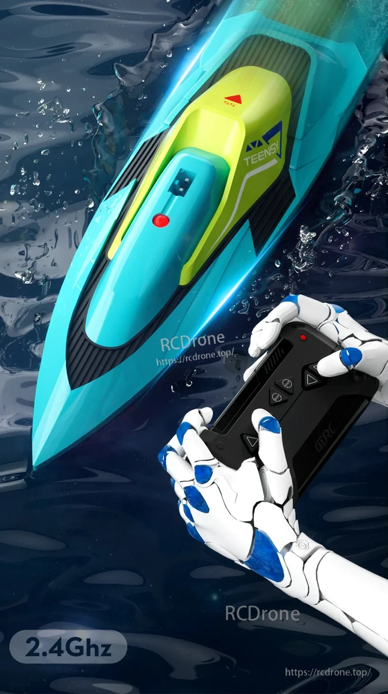 4DRC S5 2.4G Mini RC Boat, The status light and low-battery prompt display a deck indicator with a low-battery light prompt.