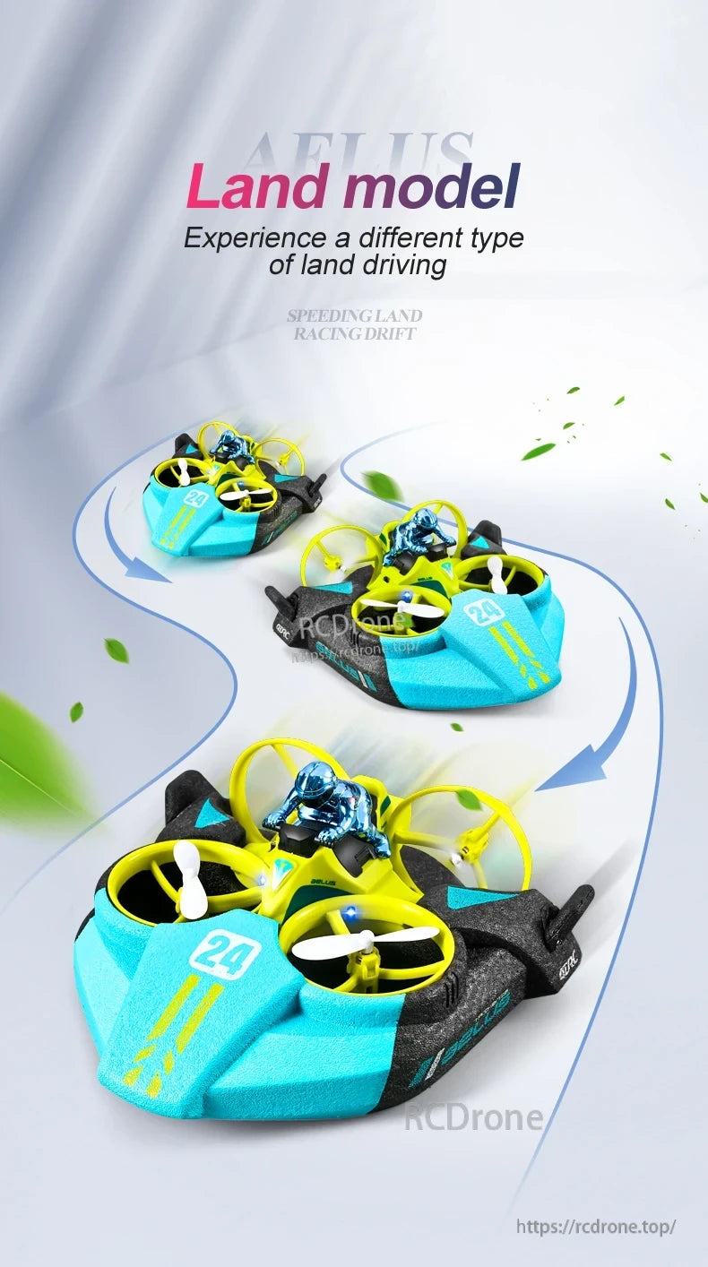 4DRC V24 Mini RC Drone, Blue and yellow Land model drone, number 24, offers thrilling land driving with high-speed racing and drift capabilities.