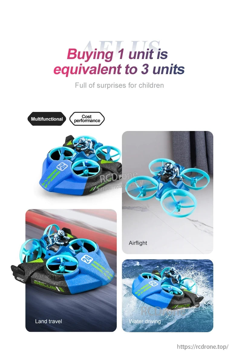 The 4DRC V24 Mini RC Drone features air, land, and water capabilities, offering high value and fun—perfect as a versatile gift for kids.