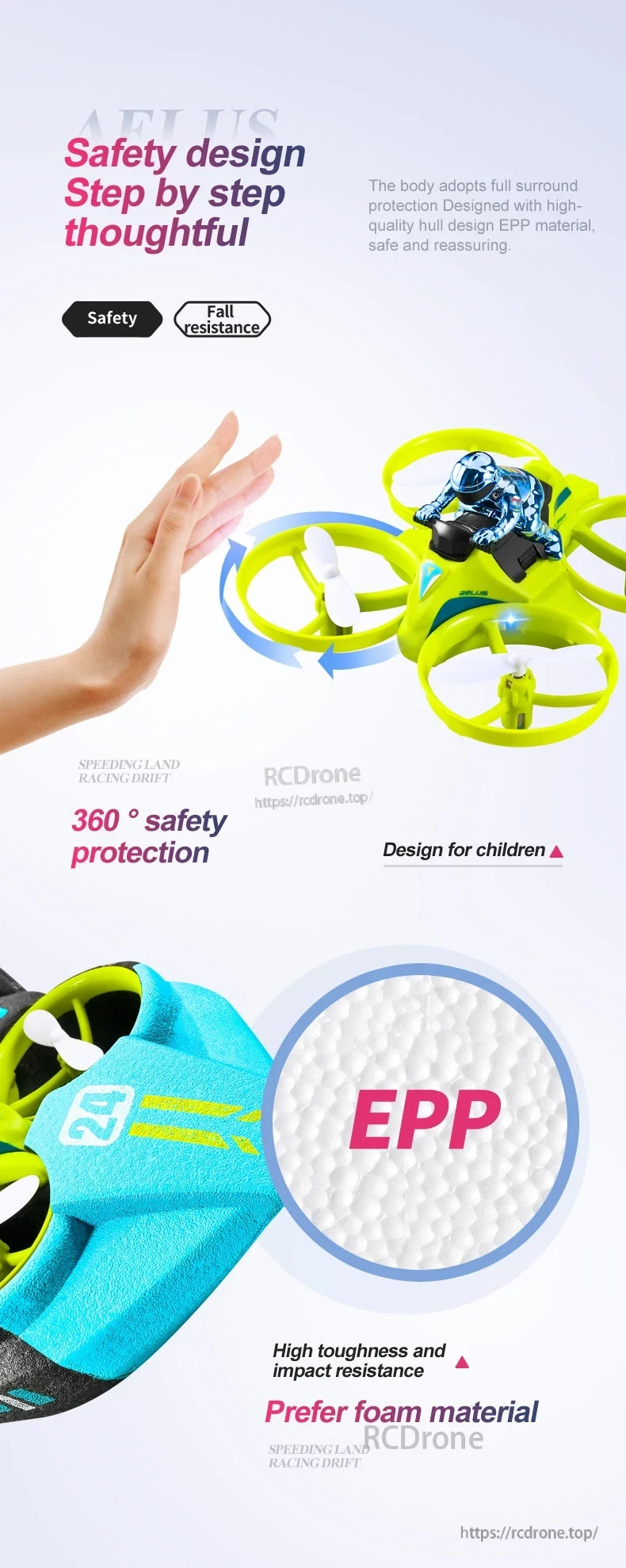 4DRC V24 Mini RC Drone, Durable, child-friendly drone with 360° EPP foam protection, impact-resistant and fall-resistant design, ideal for kids' safe flying.