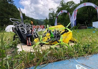 Ovonic 6S 1200mAh 22.2V LiPo battery mounted on an FPV racing drone at the field