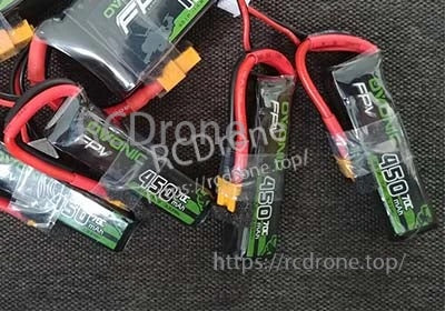 Ovonic 4-Pack 450mAh 2S1P 7.4V 70C LiPo batteries with XT30 leads for compact FPV builds