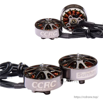CCRC Sunhey 2004 brushless motors for 5-inch FPV drones, with 1750KV, 2100KV, or 3150KV options, manufactured in China.