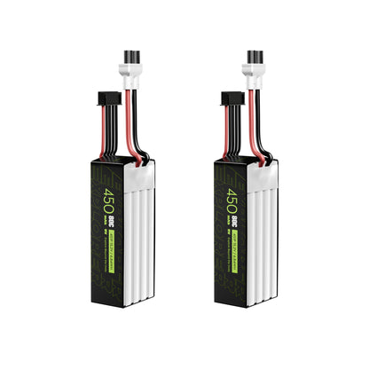 Pair of Flywoo Explorer 450mAh 4S LiHV FPV drone batteries with XT30UP power plug and JST-XHP balance lead