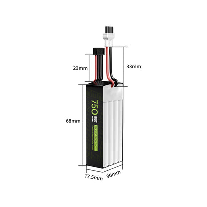 Flywoo Explorer 750mAh 4S LiHV LiPo battery with XT30 plug and balance lead, approx. 68×30×17.5mm