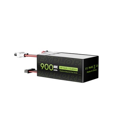 Flywoo Explorer 900mAh 4S LiHV battery pack labeled HV 15.2V 80C with XT30 lead and balance connector