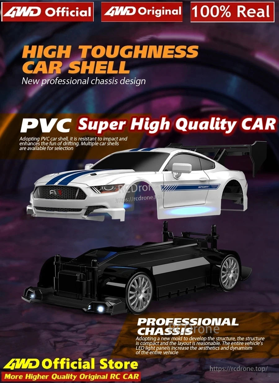 4WD 1:24 Rc Car, 4WD Official Original RC car with high-toughness shell, professional chassis, LED lights, impact-resistant PVC body, and superior quality. Multiple shells available.