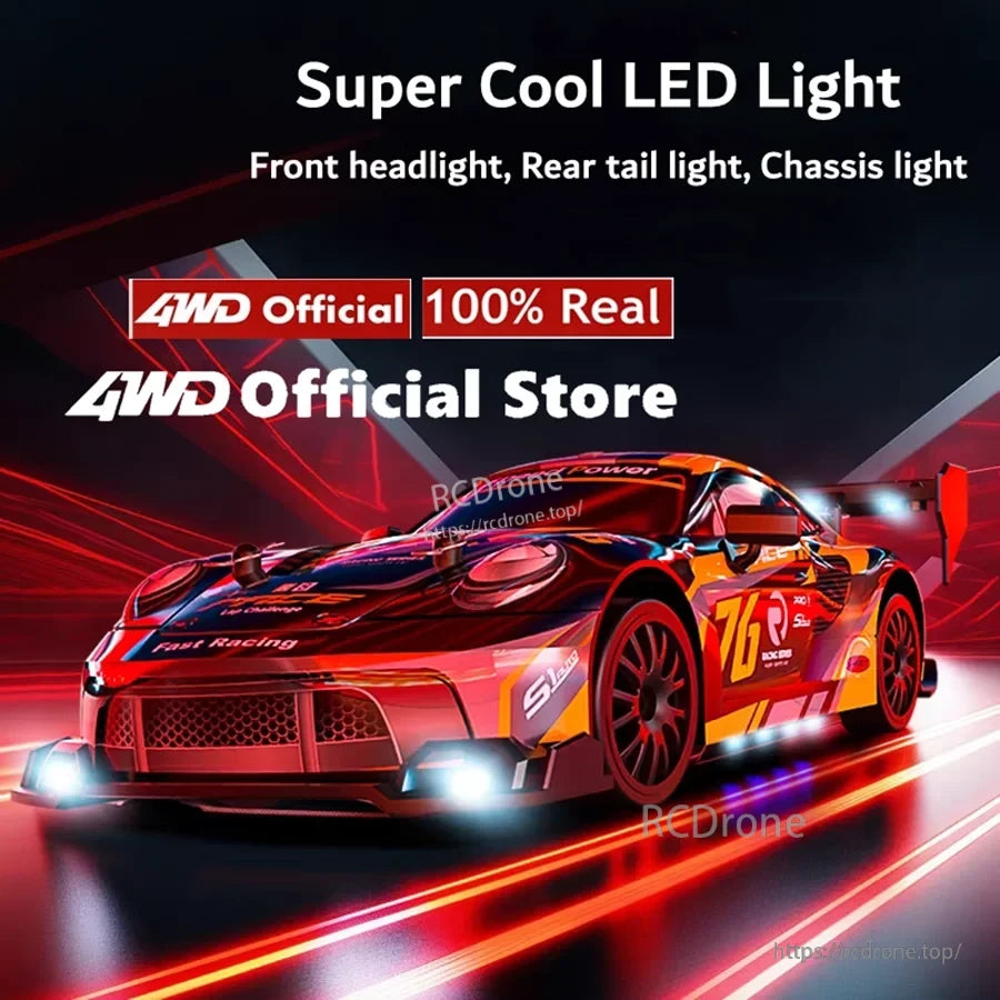4WD 1:24 Rc Car, 4WD racing car with front, rear, and chassis LED lights. High-performance, super cool lighting effects for an enhanced driving experience. Official store product.