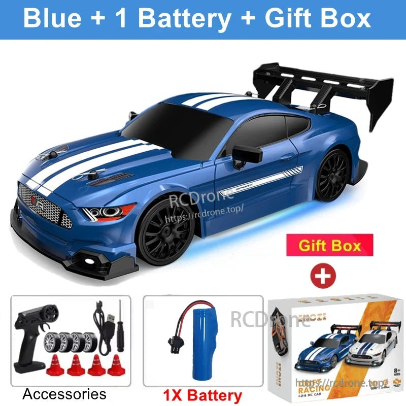 4WD 1:24 Rc Car, Blue 1:24 RC Car with Battery, Gift Box, Accessories, High Speed Drift Racing Model