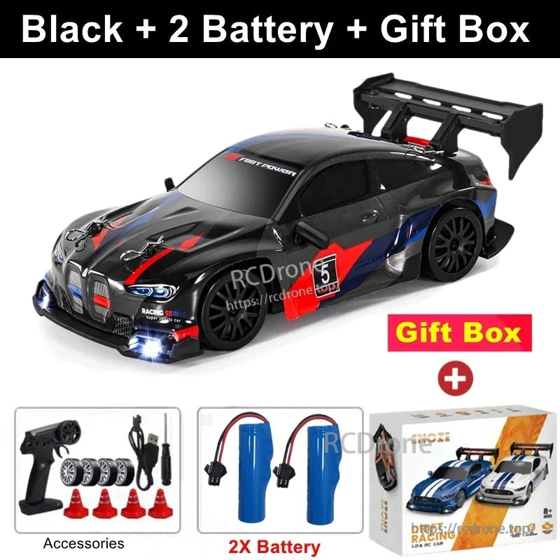 4WD 1:24 Rc Car, Black 1:24 RC Car with 2 Batteries and Gift Box, Accessories Included