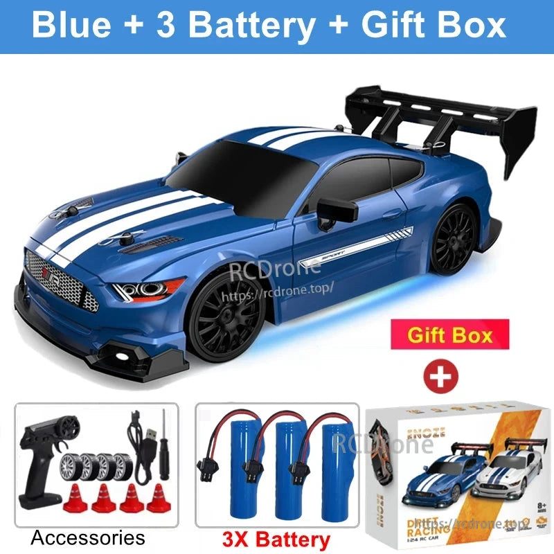 4WD 1:24 Rc Car, Blue 1:24 RC Drift Car with 3 Batteries, Gift Box, Accessories, Remote Control