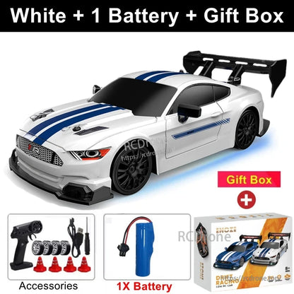 4WD 1:24 Rc Car, 4WD RC car with LED lights and drift racing capabilities, controlled by a 2.4G remote.