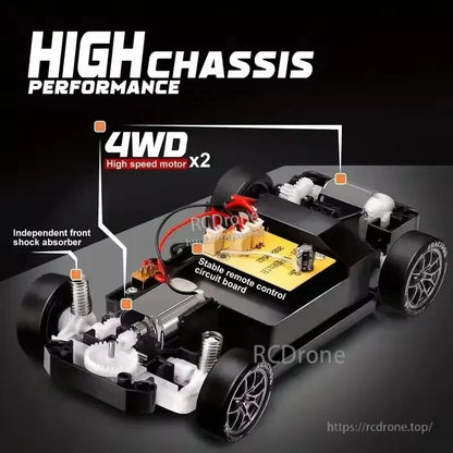 4WD Remote Control Car, High-performance 4WD RC car featuring dual motors, shock absorbers, and stable remote control.