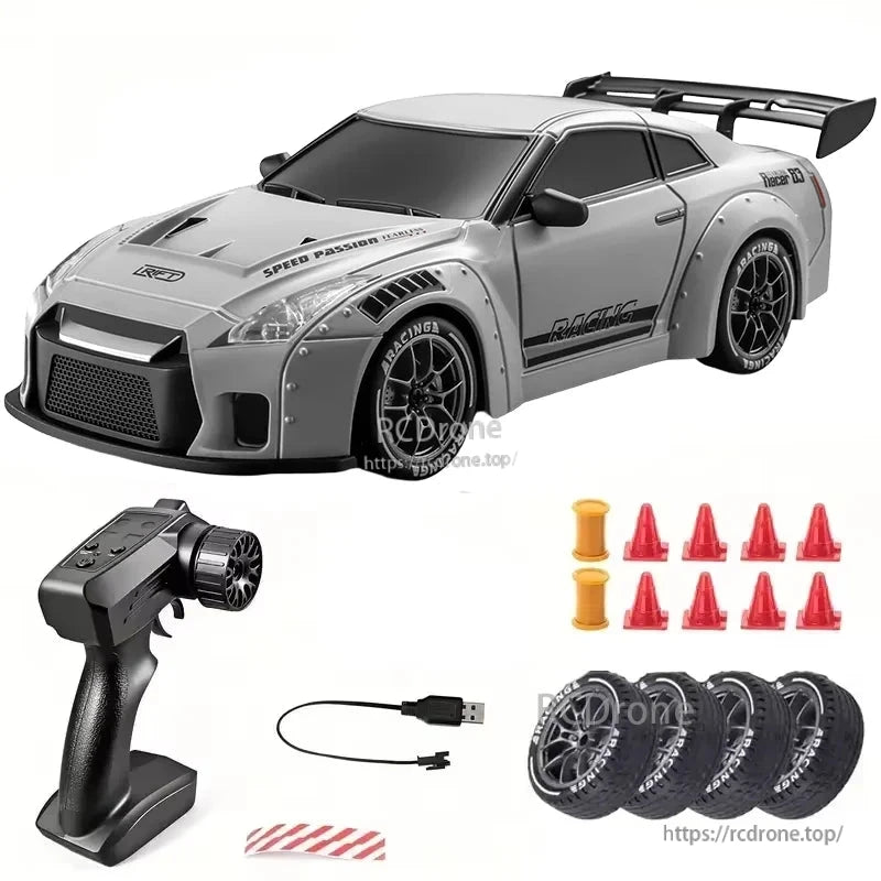 4WD Remote Control Car, 4WD RC Drift Car with Remote, Tires, Cones, and USB Cable
