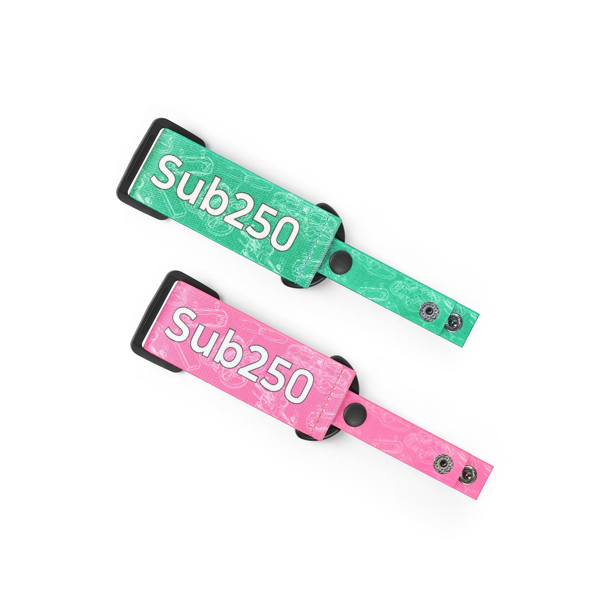 Sub250 Adjustable Nylon Braided FPV Goggle Strap set, green and pink straps with snap ends