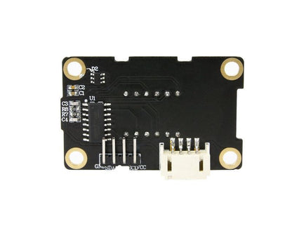 Back view of YB-MVL03 digital tube module showing TM1650 IC, solder pads, and 4-pin PH2.0 connector