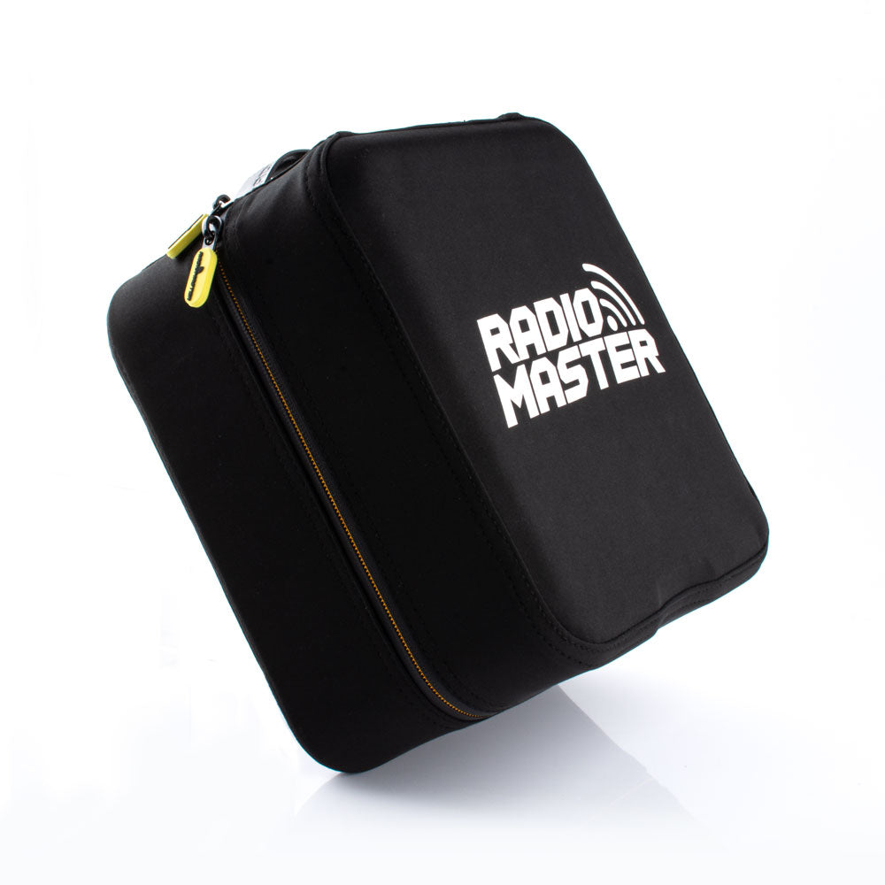 RadioMaster TX16S foam box zipper cover case, black hard shell with RadioMaster logo