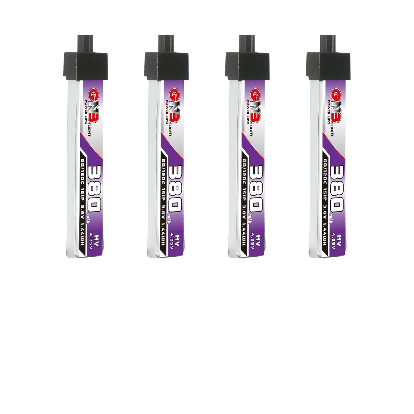 Set of four GNB 380mAh HV LiHV batteries with A30 connectors, group display
