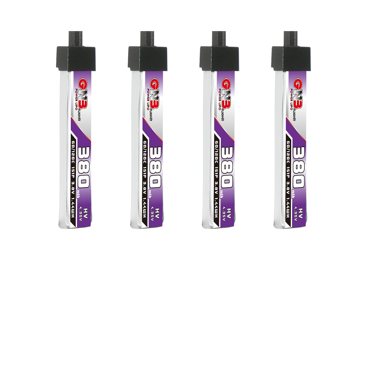 Set of four GNB 380mAh HV LiHV batteries with A30 connectors, group display