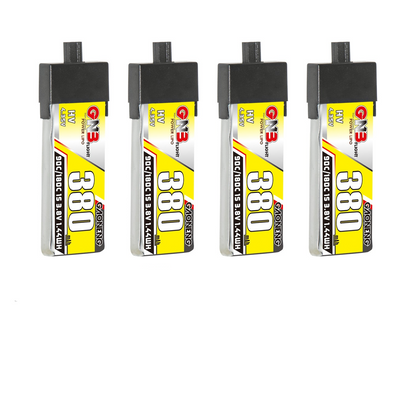 GNB 380mAh 1S LiHV 3.8V A30 battery set, four packs shown front label view