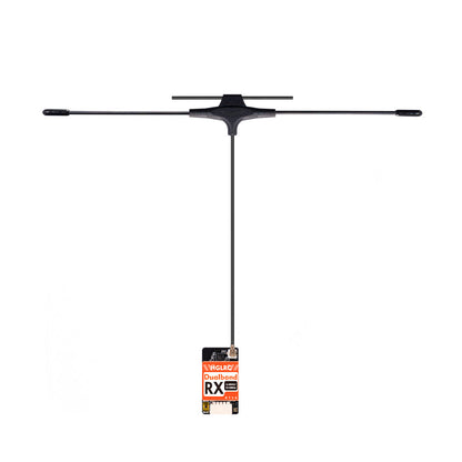 HGLRC ELRS dual-band RX with single T antenna attached, product overview on white background