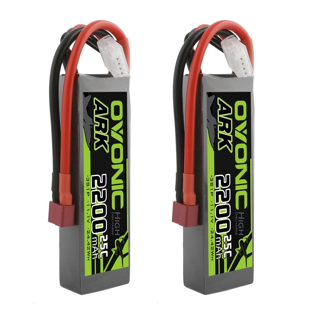 Ovonic ARK 2-pack 11.1V 2200mAh 3S 25C LiPo batteries with Deans plug and JST-XH balance lead