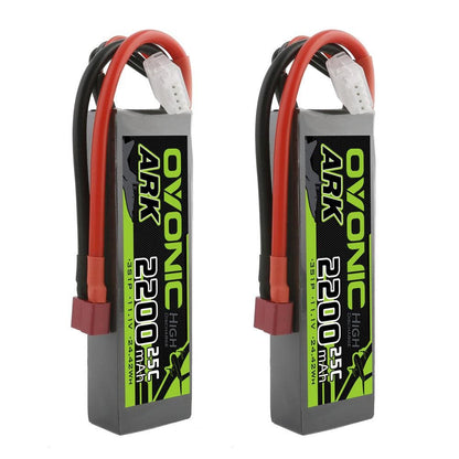Ovonic ARK 2-pack 11.1V 2200mAh 3S 25C LiPo batteries with Deans plug and JST-XH balance lead