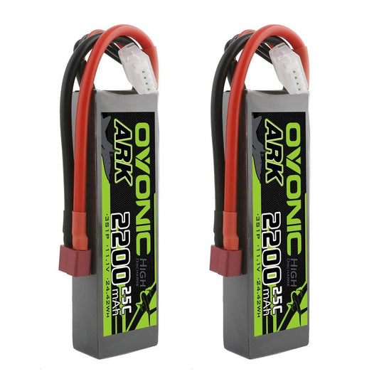 Ovonic ARK 2-pack 11.1V 2200mAh 3S 25C LiPo batteries with Deans plug and JST-XH balance lead