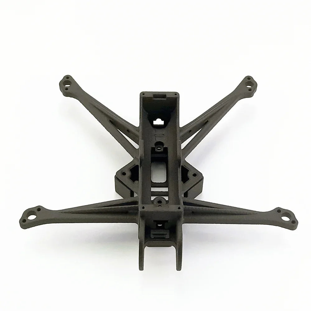 Top-down view of quadcopter frame showing symmetrical arm layout and central mounting platform