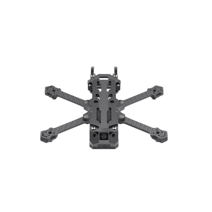 Top-down view of assembled carbon fiber micro FPV drone frame with four 2.5in arm ends