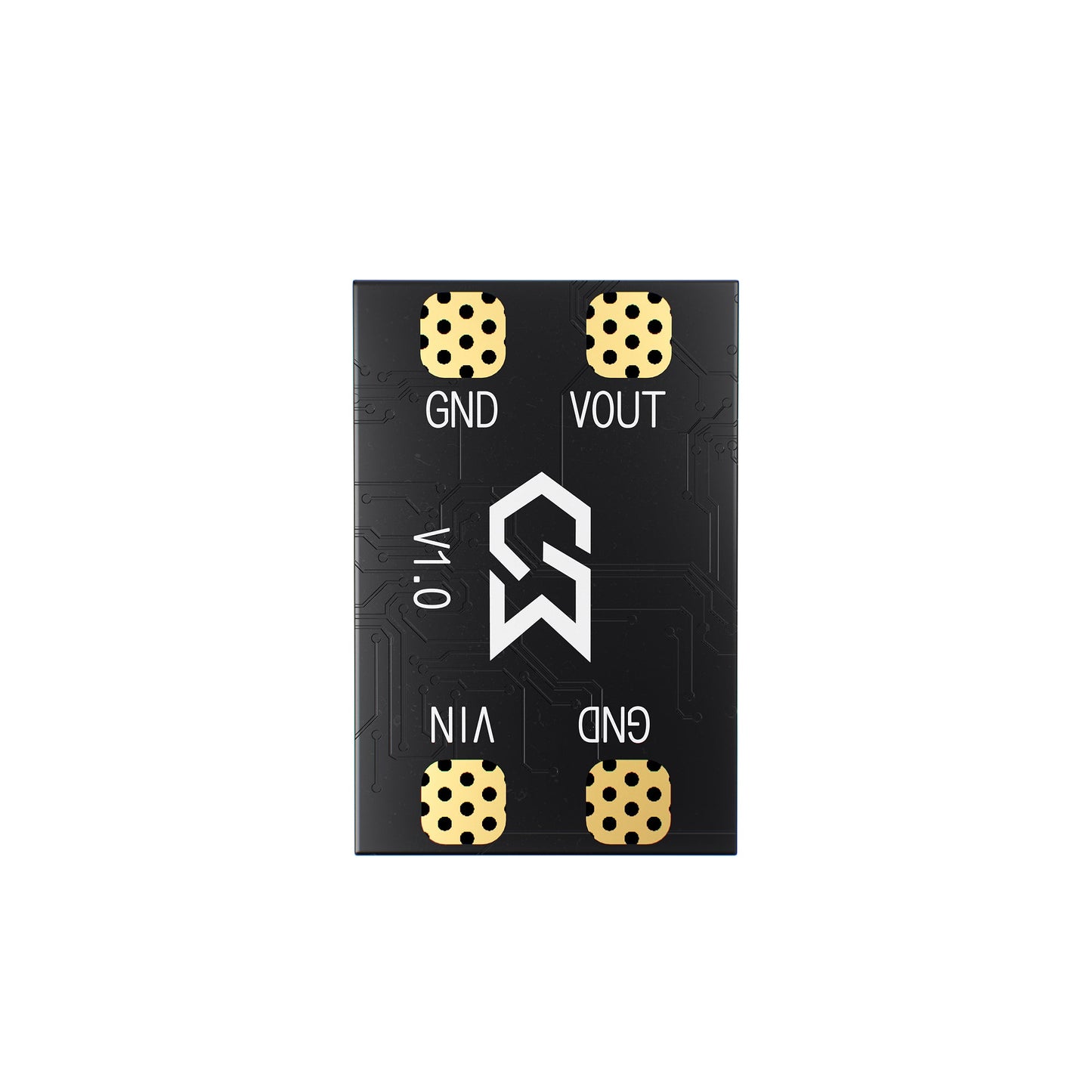 Sub250 1S BEC board top view with solder pads labeled GND, VIN and VOUT, version 1.0
