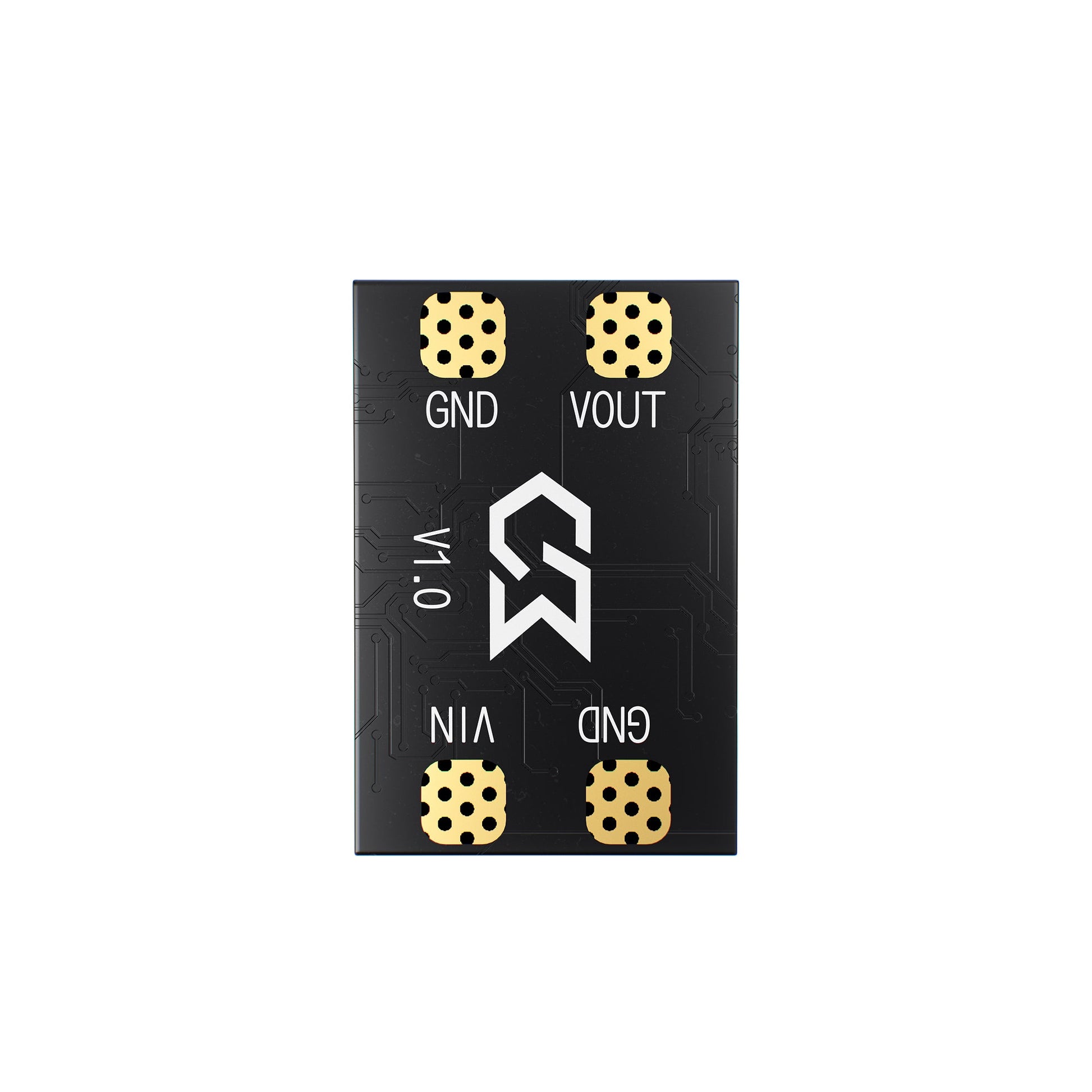 Sub250 1S BEC board top view with solder pads labeled GND, VIN and VOUT, version 1.0