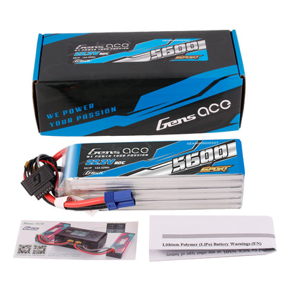 Gens ace Sport 5600mAh 6S 22.2V 80C LiPo battery pack with EC5 power lead and 7-pin balance connector