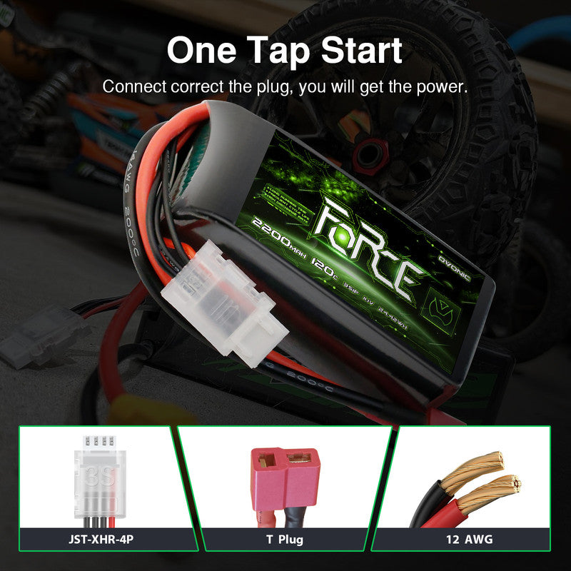 2-Pack Ovonic Force 3S 2200mAh 120C 11.1V Short LiPo Battery w/Deans Plug for 1/10 Race Buggy & On-Road Car (Voltage Checker Included)