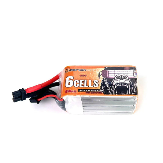 DarwinFPV 6S 650mAh 120C 22.8V LiPo battery pack with power lead and balance plug