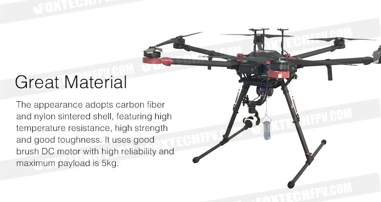 F10 Industrial Drone Winch with 5KG Payload Hook 7 Durable industrial drone winch with carbon fiber and nylon shell for high temperature resistance and strength.