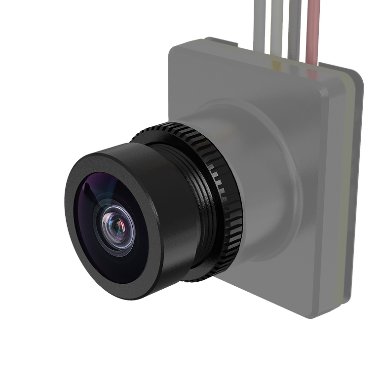 HDZ3313 replacement lens mounted on camera module board, angled front view showing glass and focus ring